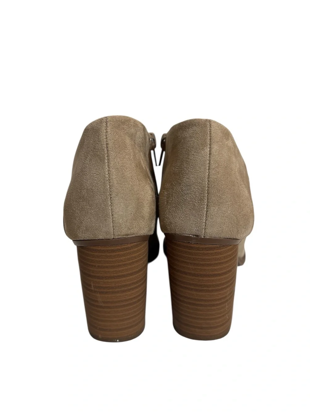 Parker & Sky Faux Suede Peep Toe Ankle Booties - Taupe / Tan Sz 9